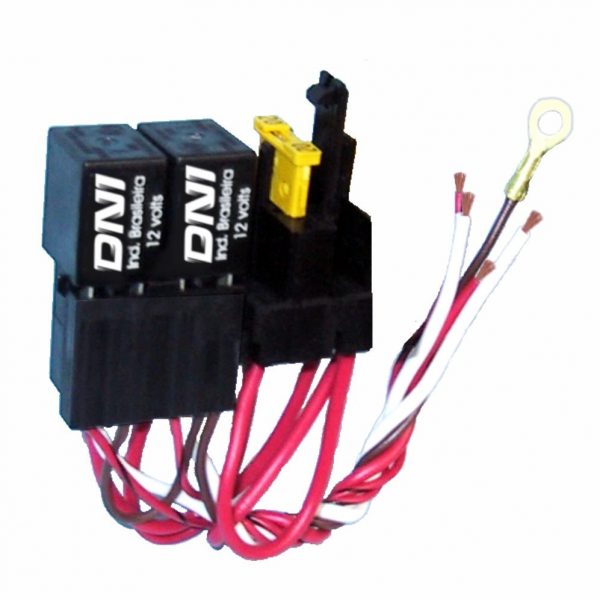 RELE MINI AUXILIAR SOQUETADOS DUPLO COM FUSIVEL 12V 4 TERMINAIS