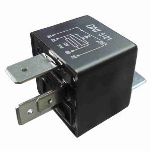 RELE AUXILIAR UNIVERSAL 80A 12V 4 TERMINAIS SEM SUPORTE COM RESISTOR COM 2 TERMINAIS LARGO
