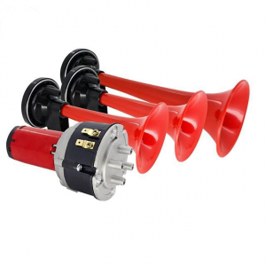 BUZINA 3 CORNETAS VERMELHA COM MOTOR 12V