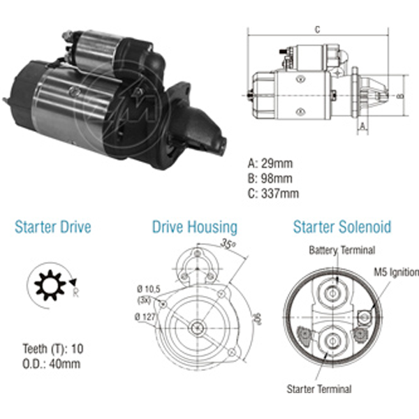 MOTOR DE PARTIDA MERCEDES BENZ JF 12V D20 CBT MASSEY FERGUSON COM MOTOR MAXION